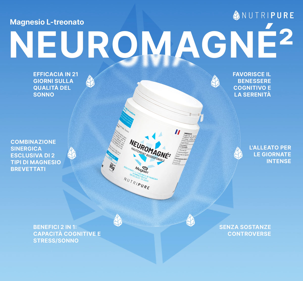 Vantaggi di NeuroMagné² magnesio L-treonato Nutripure, 120 capsule (1 mese)