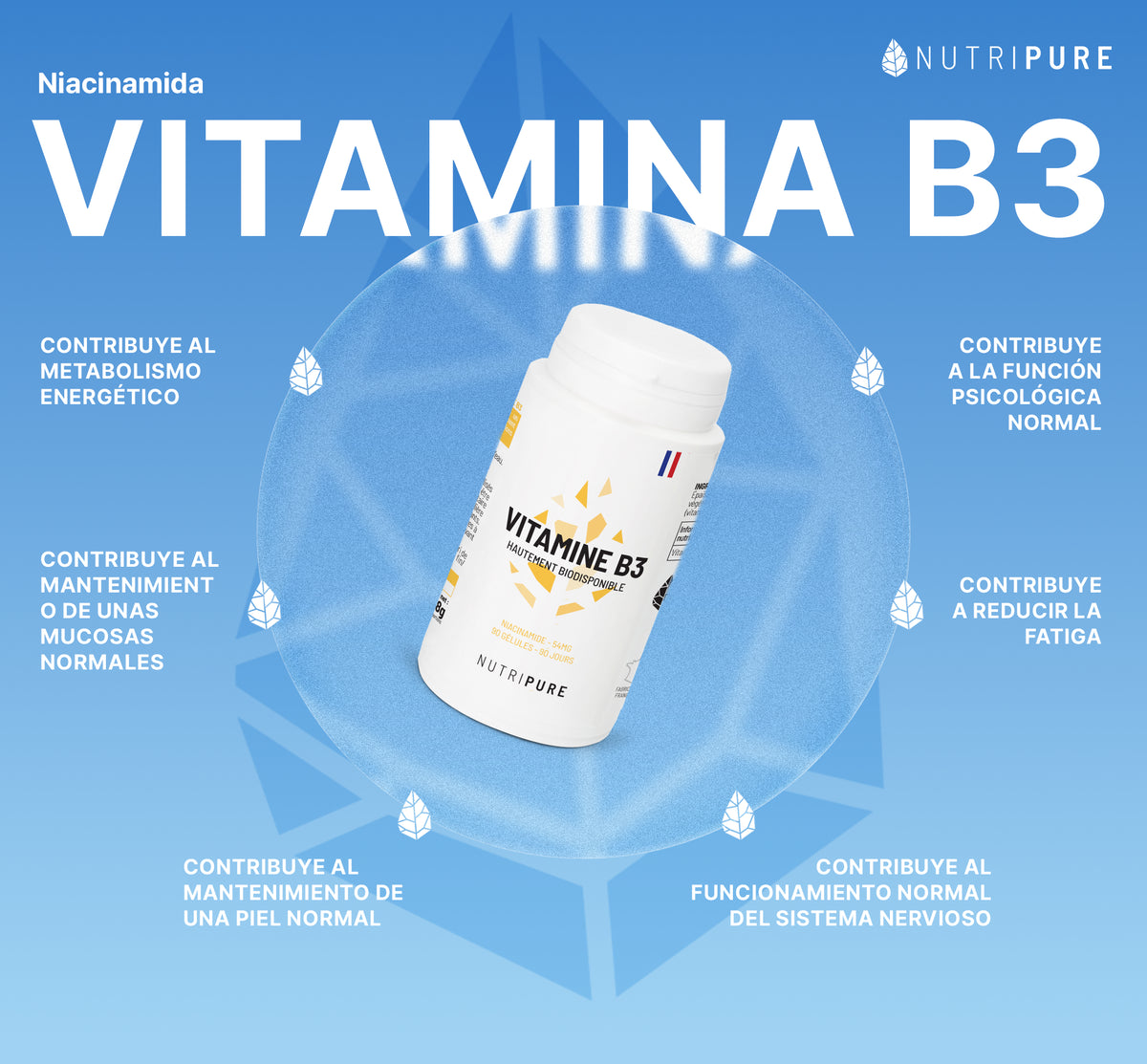 Ventajas de Vitamina B3 niacinamida Nutripure, 90 cápsulas (3 meses)