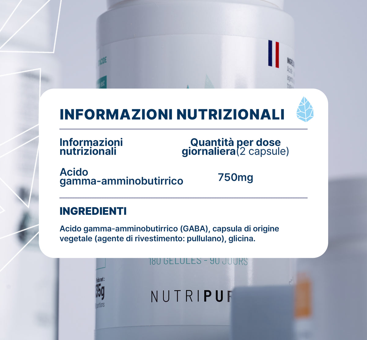 Valori nutrizionali di GABA Nutripure, 3x180 capsule (9 mesi)