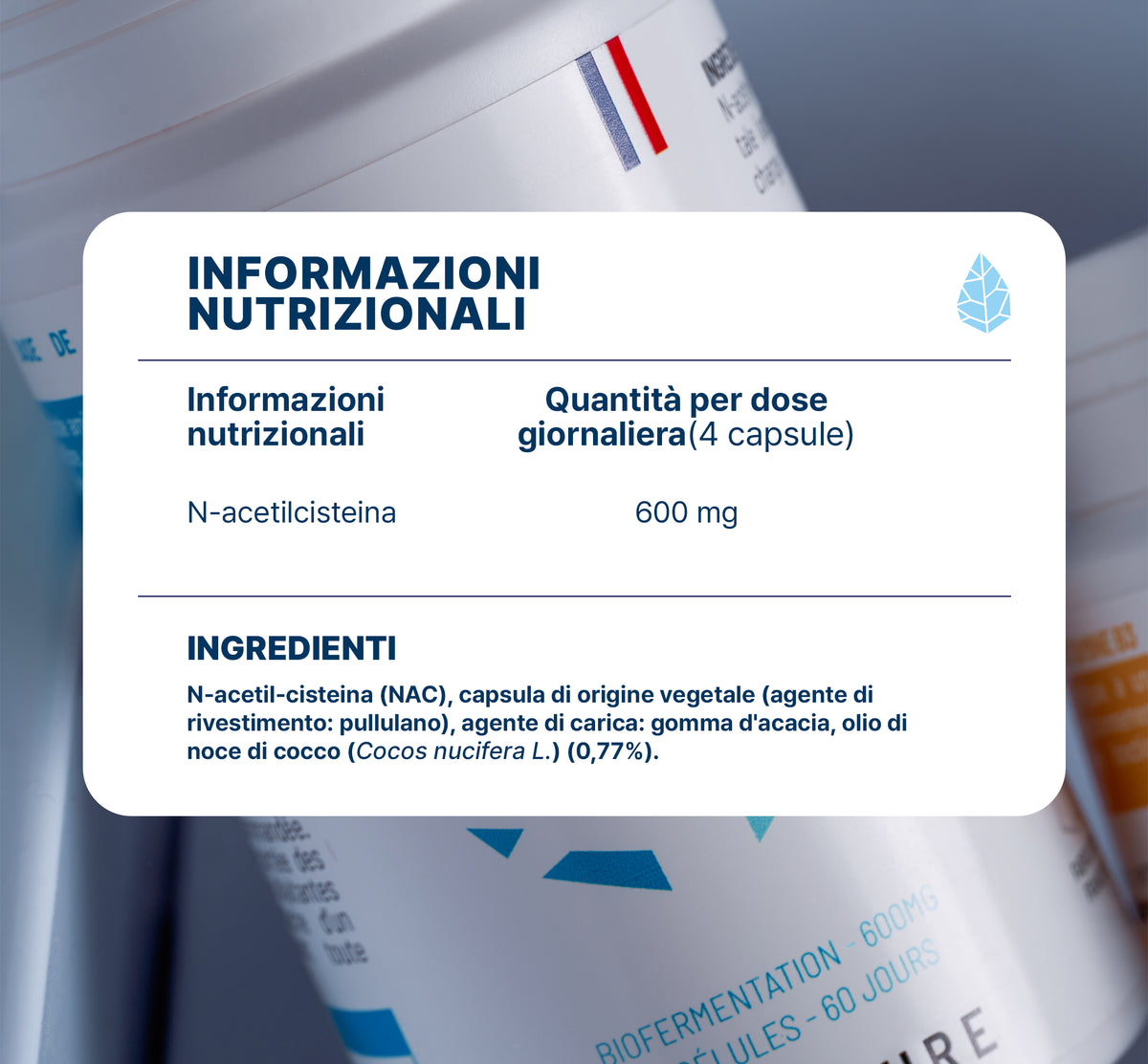 Valori nutrizionali di NAC N-acetilcisteina Nutripure, 3x60 capsule (6 mesi)
