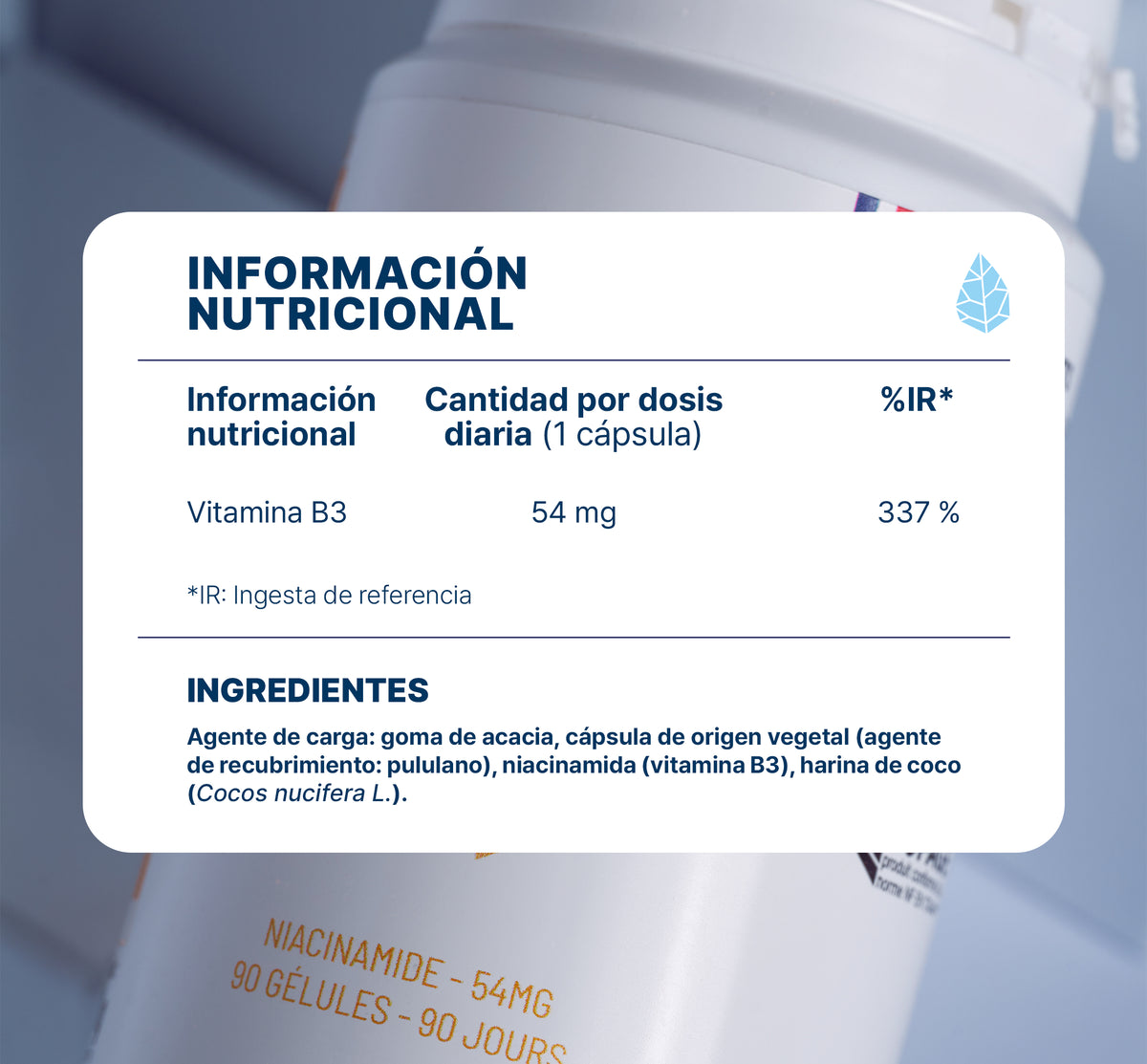 Valores nutricionales de Vitamina B3 niacinamida Nutripure, 90 cápsulas (3 meses)