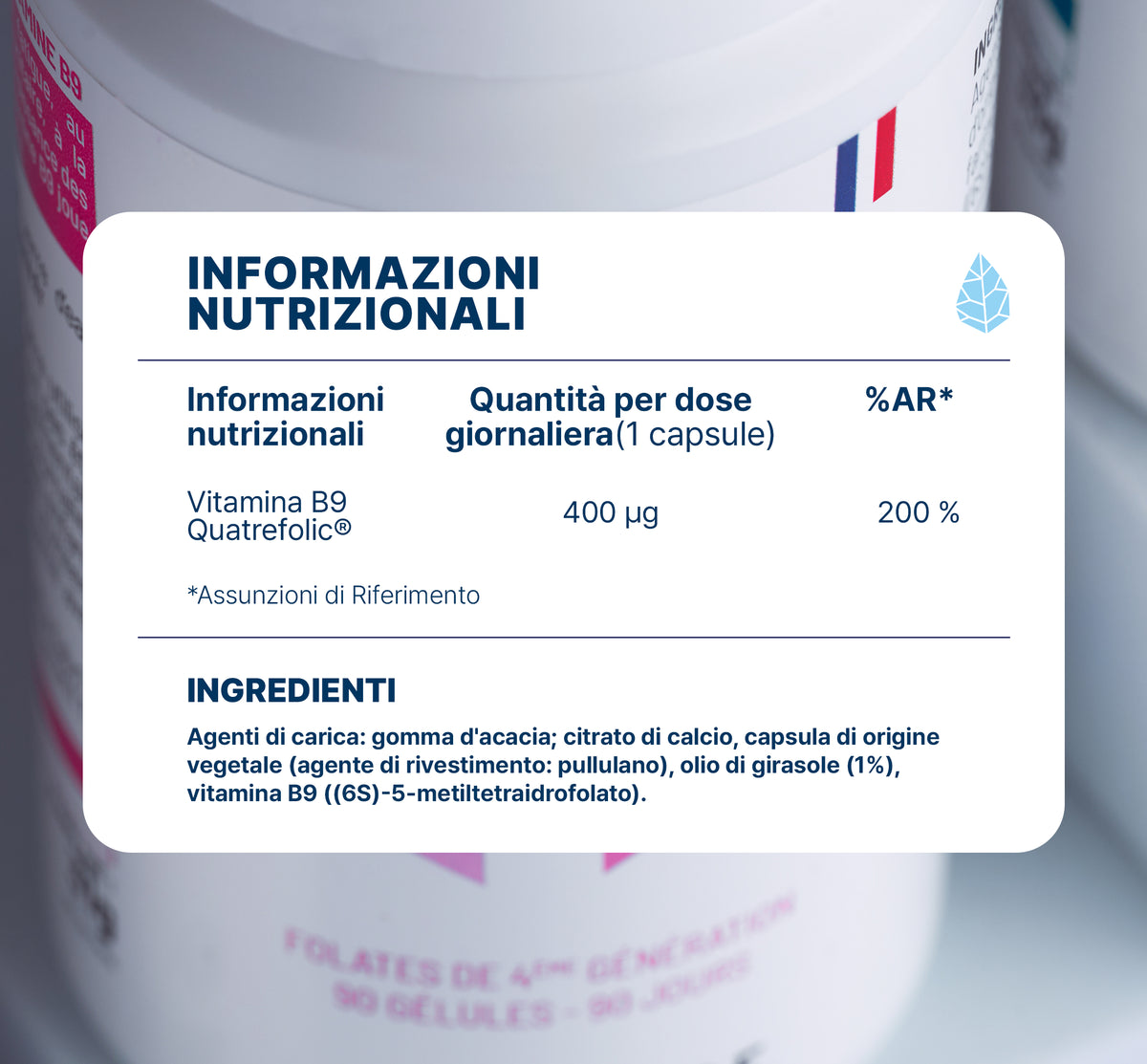 Valori nutrizionali di Vitamina B9 Nutripure, 3x90 capsule (9 mesi)