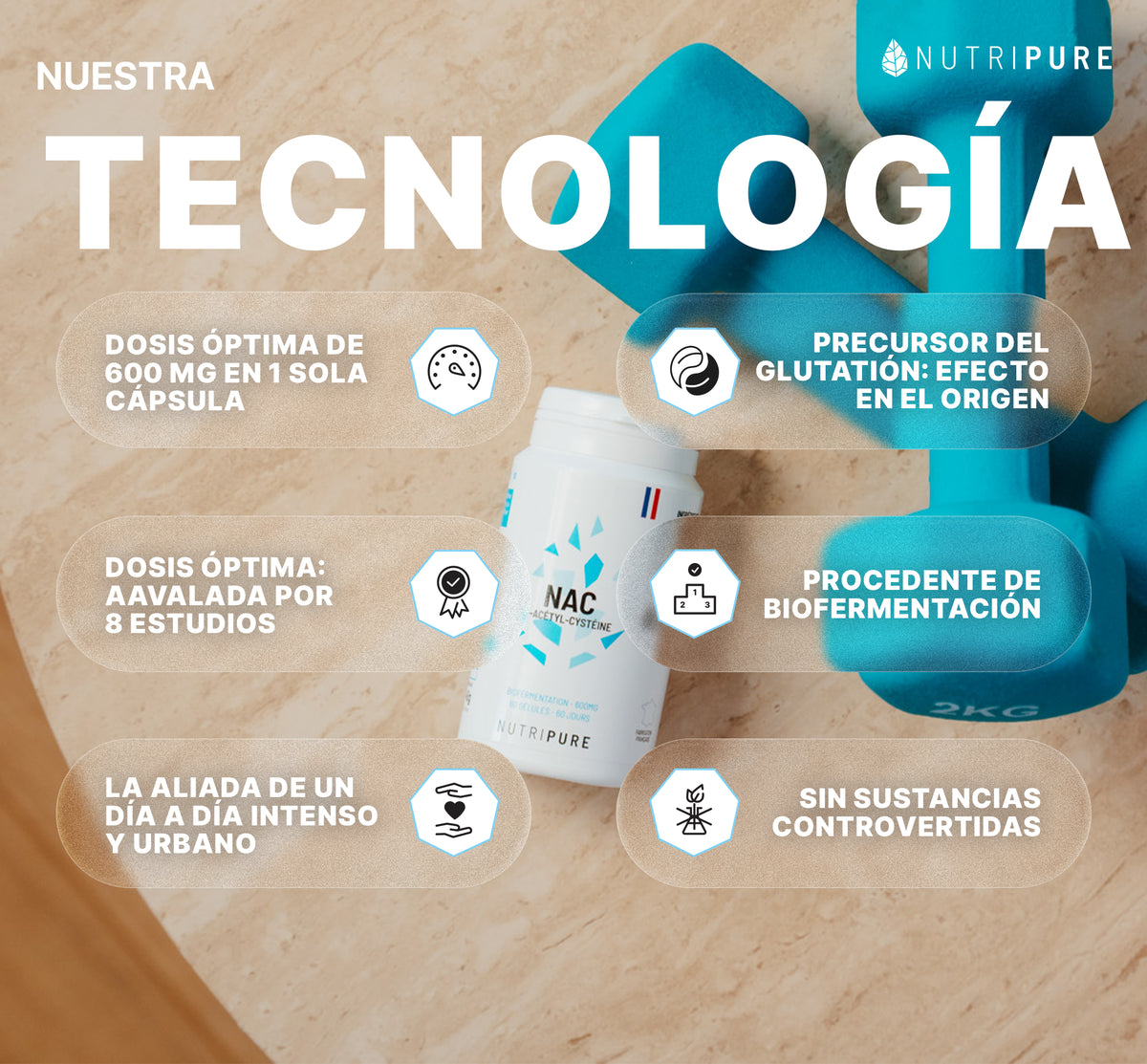 Tecnología y calidad de NAC N-acetilcisteína Nutripure, 60 cápsulas (2 meses)