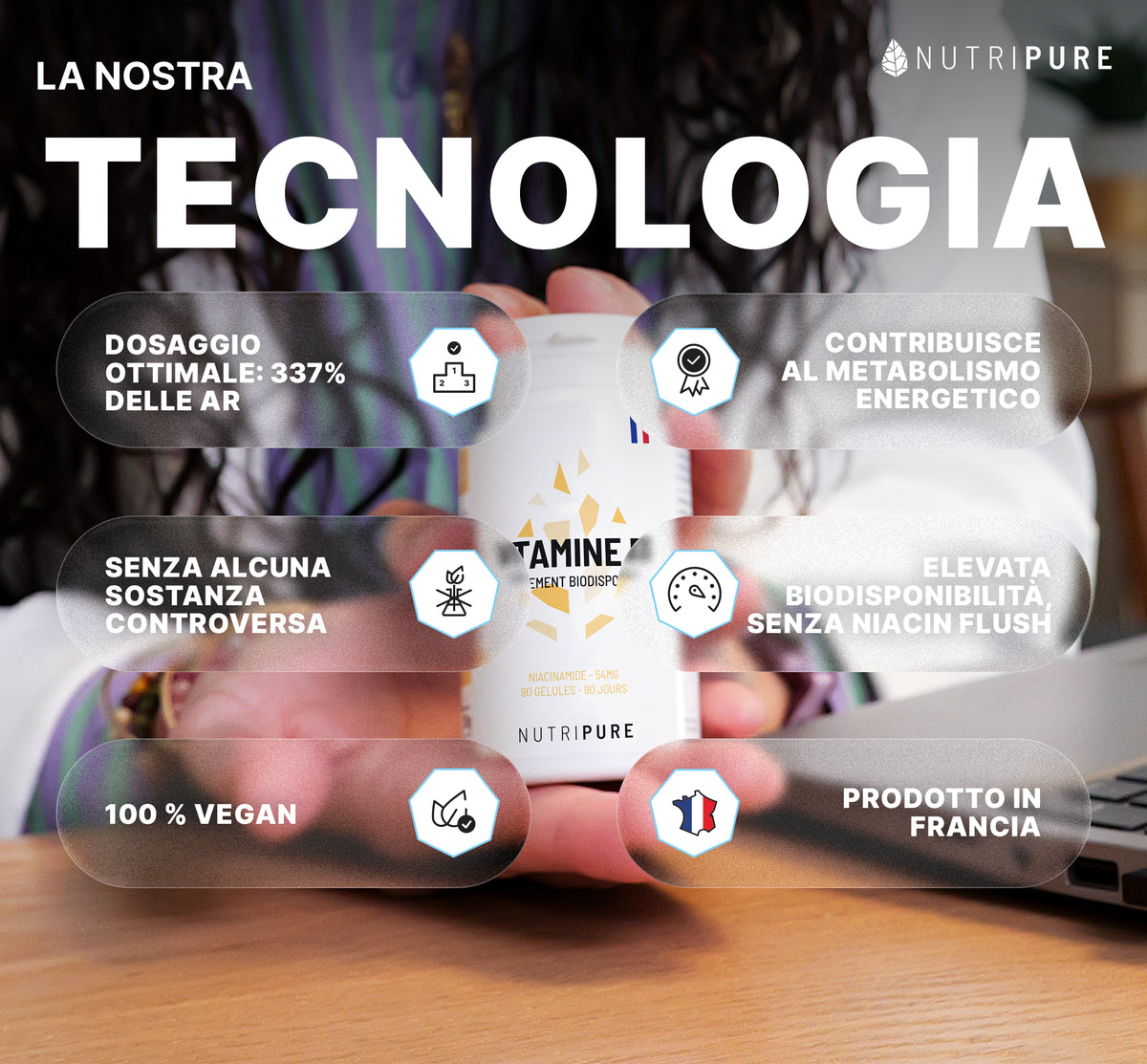 Tecnologia e qualità di Vitamina B3 niacinamide Nutripure, 90 capsule (3 mesi)