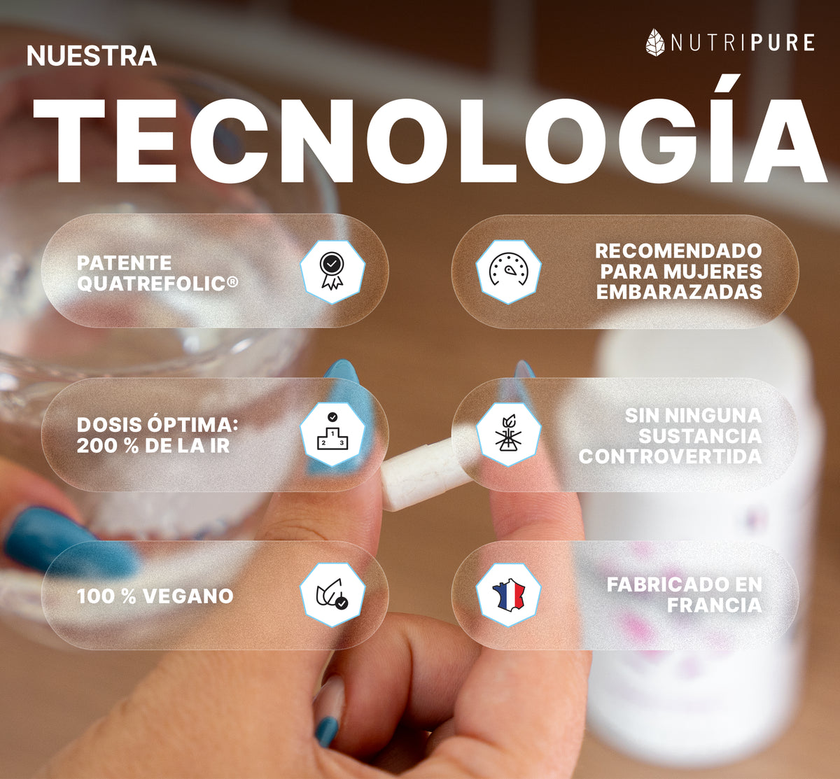 Tecnología y calidad de Vitamina B9 Nutripure, 3x90 cápsulas (9 meses)